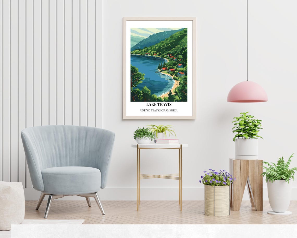 Lake Travis Travel Print Wall Art Lake Travis Texas City Print Lake Travis Travel Gift Lake Travis City Poster - Image 2