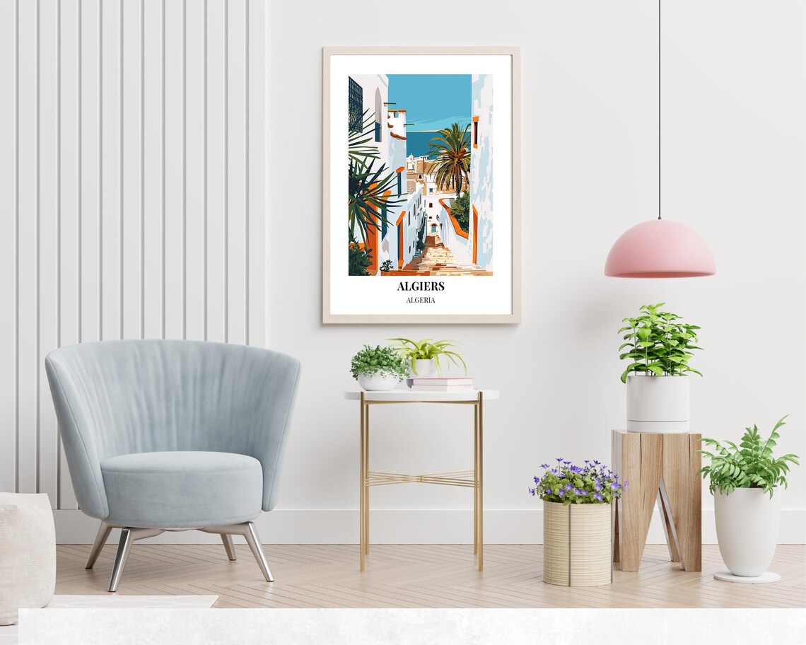 Algiers Whitewashed Alleyway Stairs To The Sea Algeria Travel Poster - Image 2
