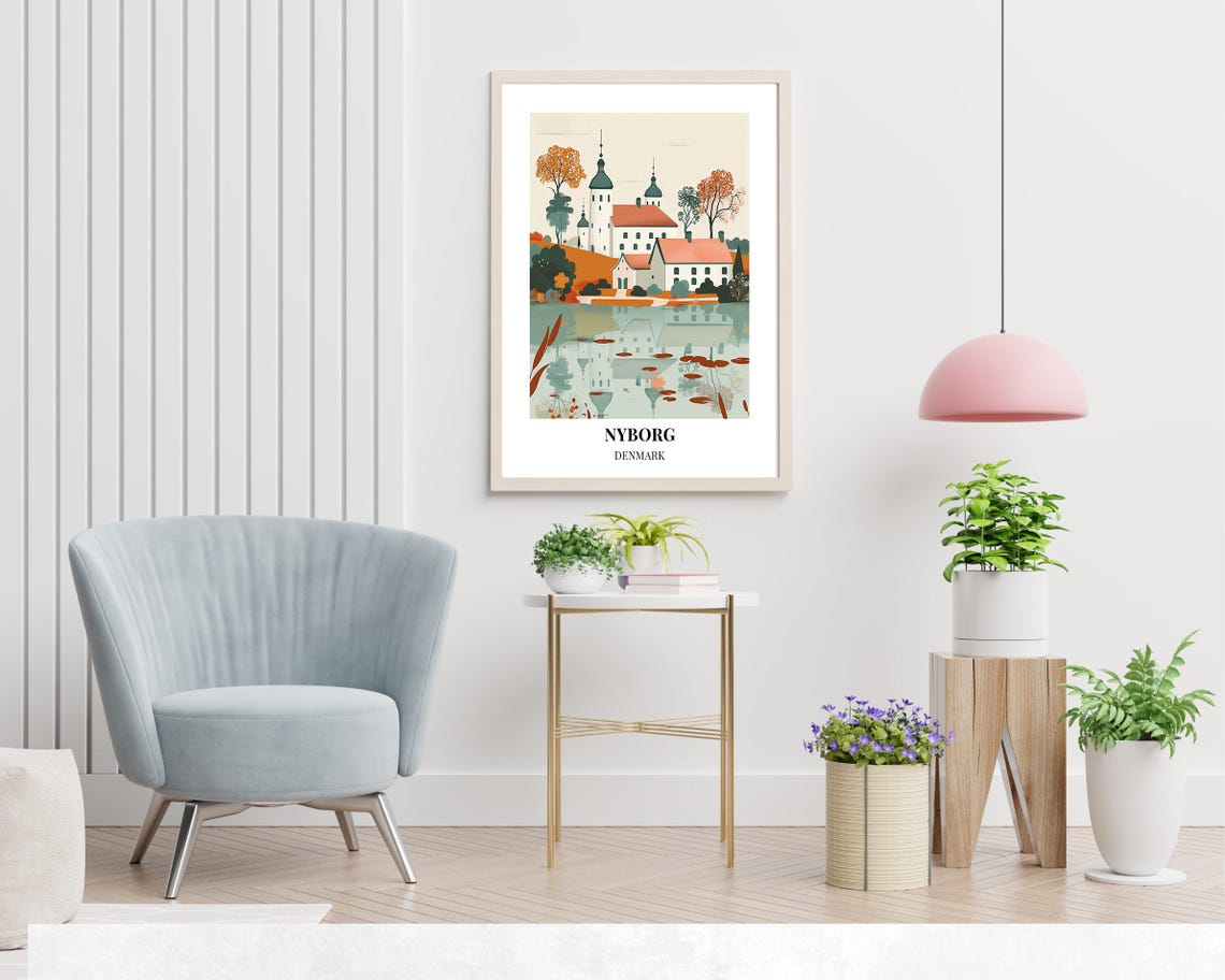 Nyborg Castle Denmark Lakeside Autumn Trees Mirror Reflection Poster - Image 2