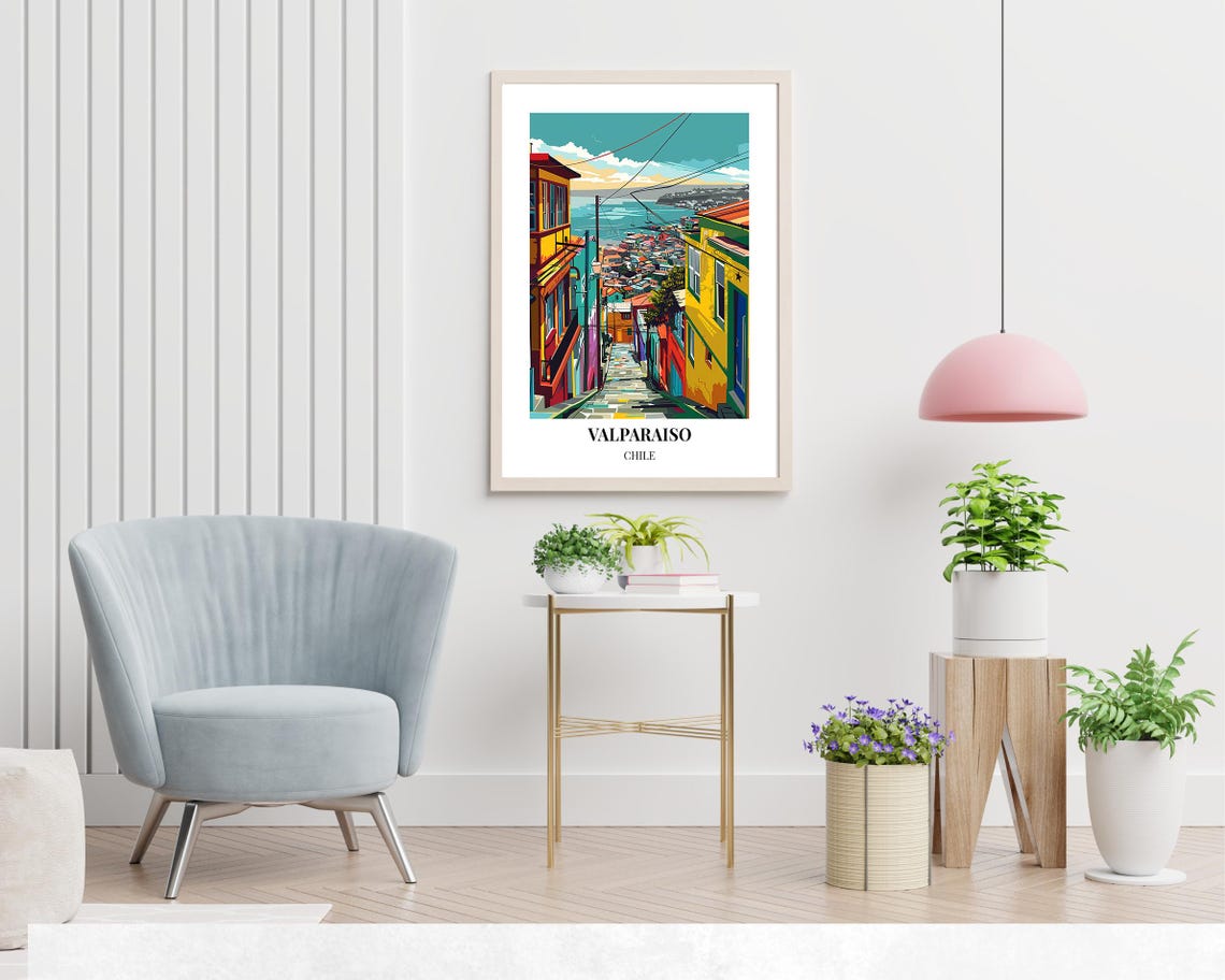 Valparaiso Chile Steep Stone Steps Between Colorful Houses Poster - Image 2