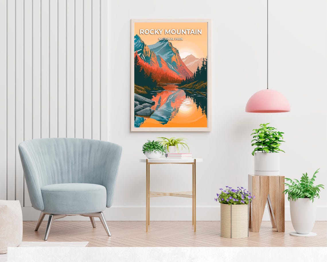 Rocky Mountain National Park Sunset Lake Reflection View Poster - Image 2