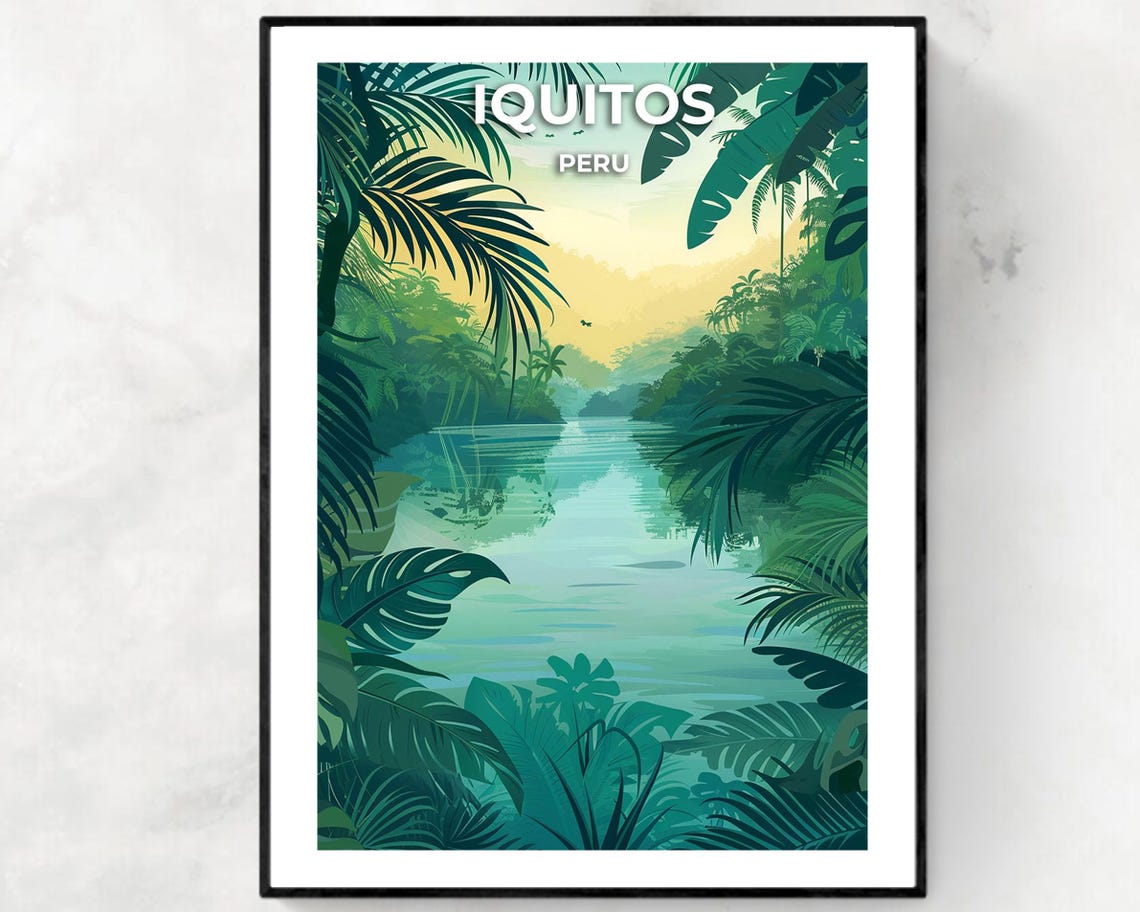 Iquitos Peru Amazon River Through Jungle Canopy Vintage Travel Poster