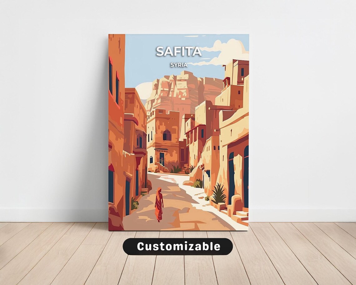 Safita Syria Old Town Street Stone Tower Citadel Travel Poster
