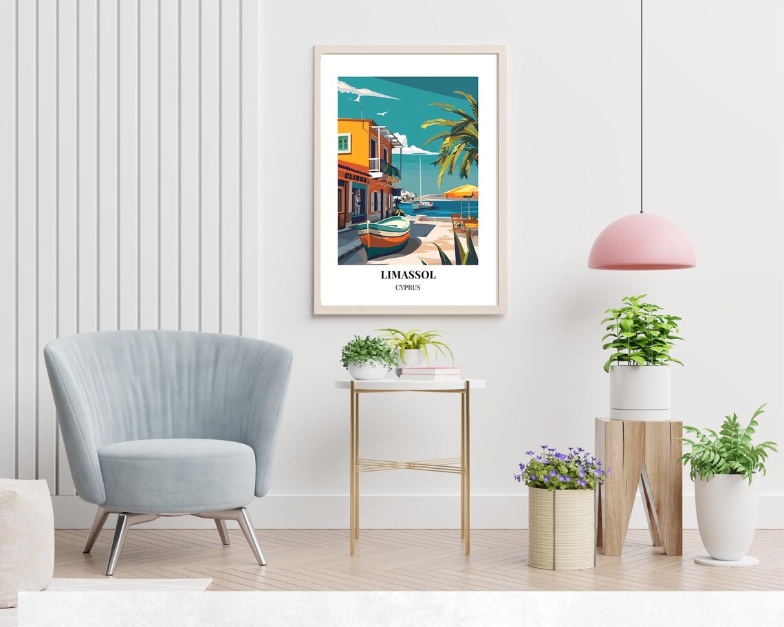 Limassol Cyprus Sunny Harbor With Fishing Boats Travel Poster - Image 2