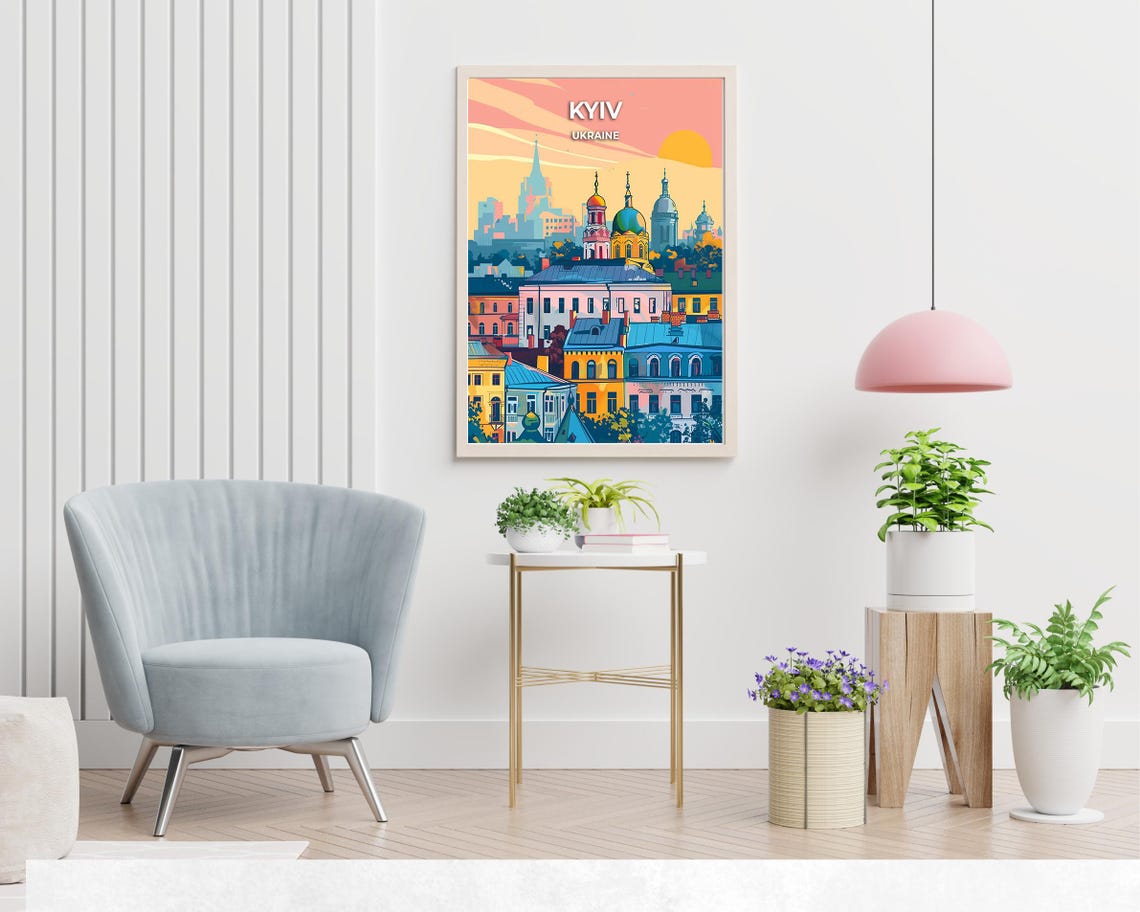 Kyiv Ukraine Sunset Skyline Cathedral Vintage Travel Art Poster - Image 2
