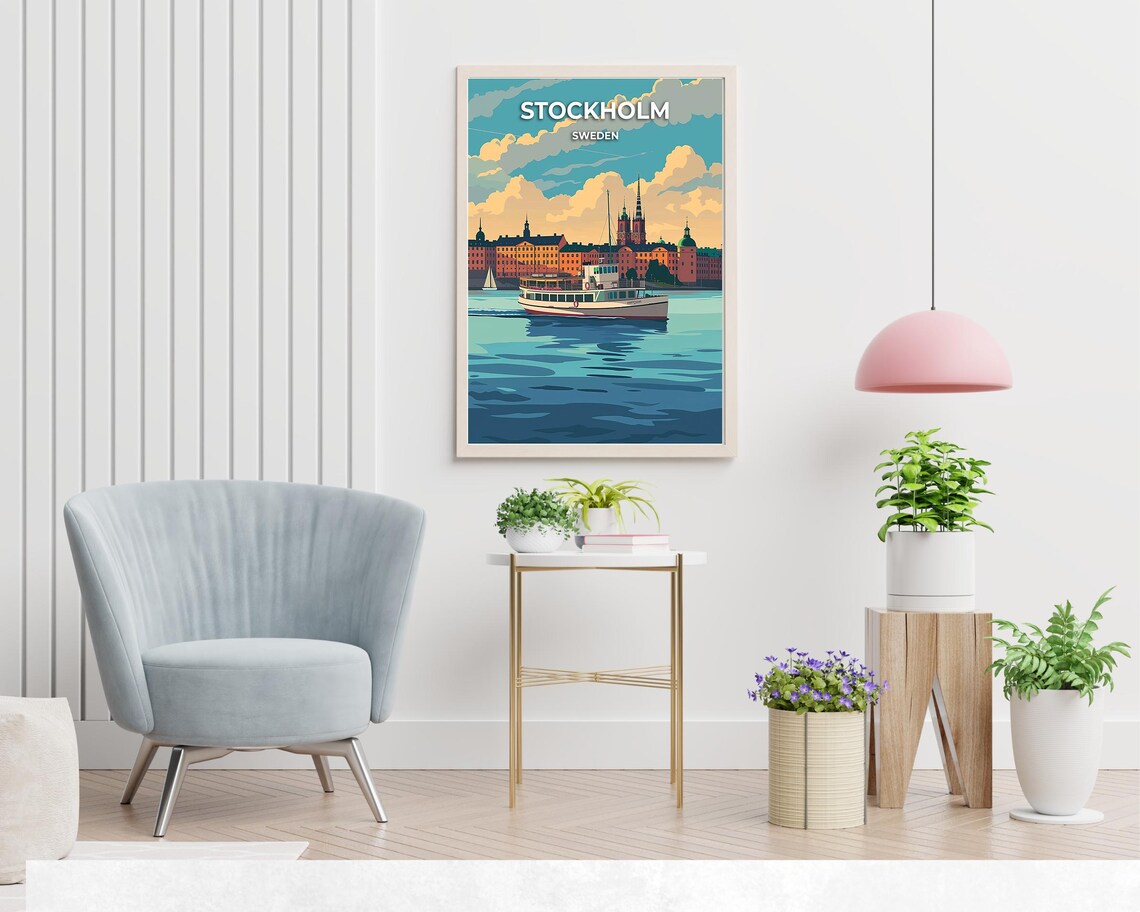 Stockholm Sweden Classic Ferry Boat Gamla Stan Waterfront Poster - Image 2