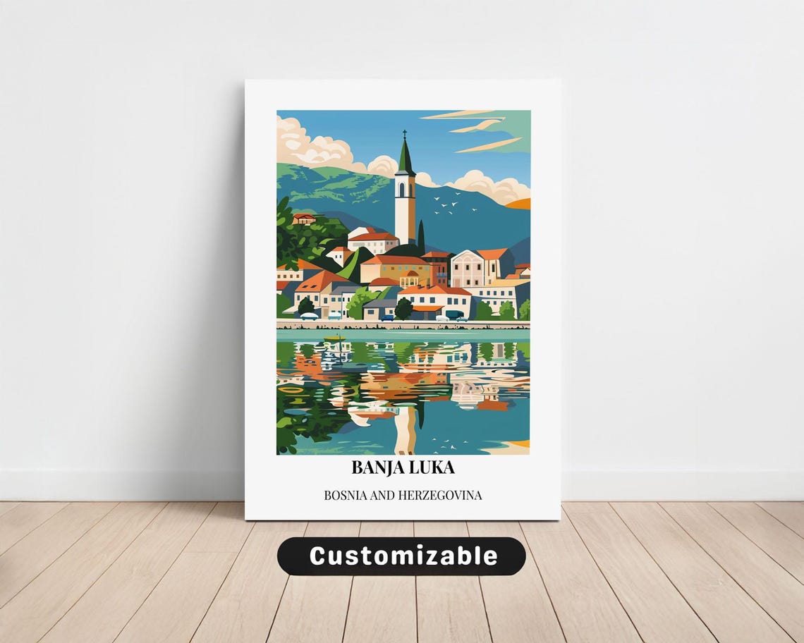Banja Luka Bosnia Riverside Old Town Reflection Travel Poster