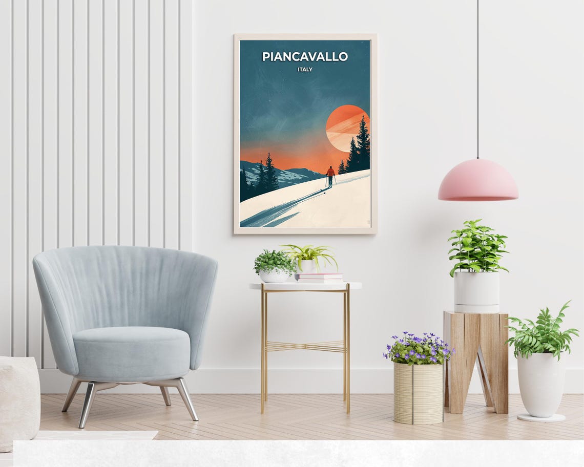 Piancavallo Italy Lone Skier Under Giant Sunset Over Mountain Poster - Image 2