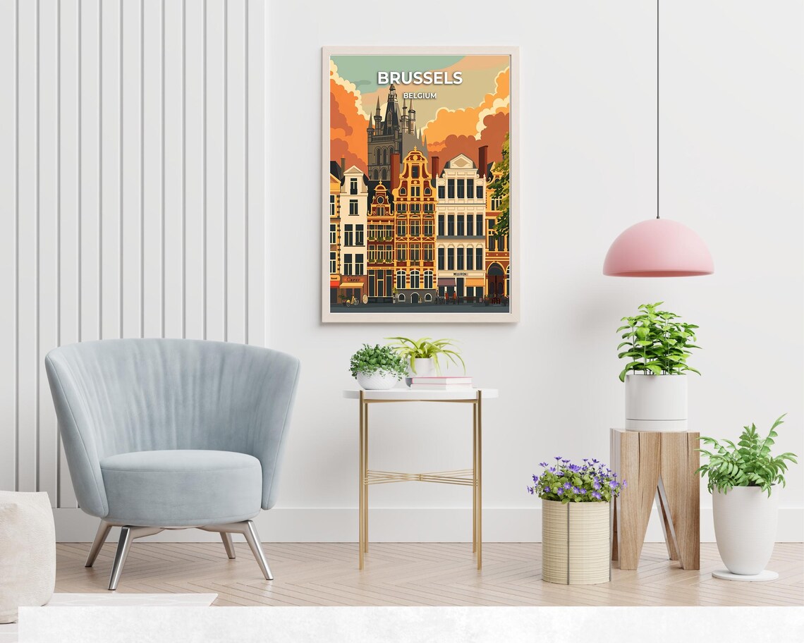 Brussels Belgium Historic Guildhalls Sunset Vintage Travel Poster - Image 2