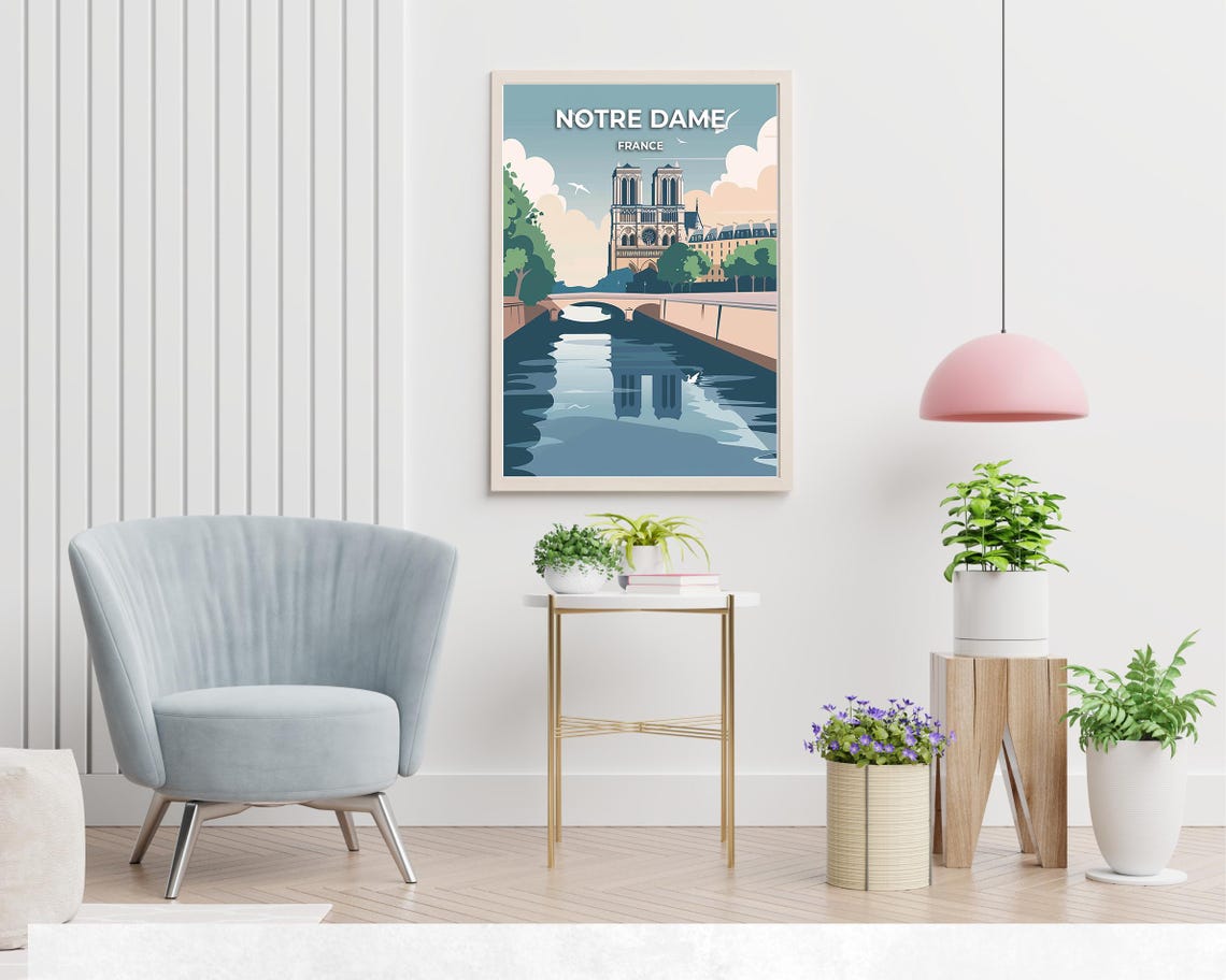 Notre Dame Cathedral Paris Seine River Reflection Travel Poster - Image 2