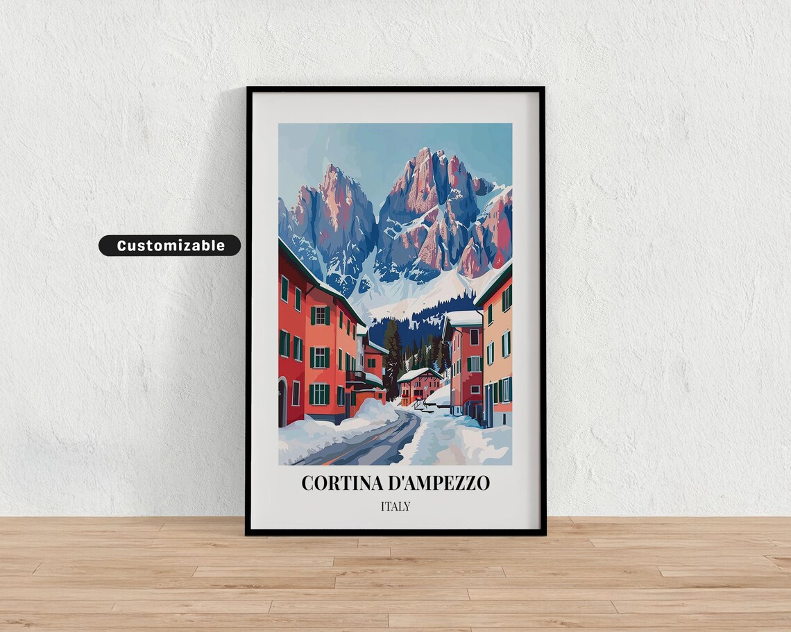 Cortina D Ampezzo Italy Snowy Alpine Village Winter Travel Poster