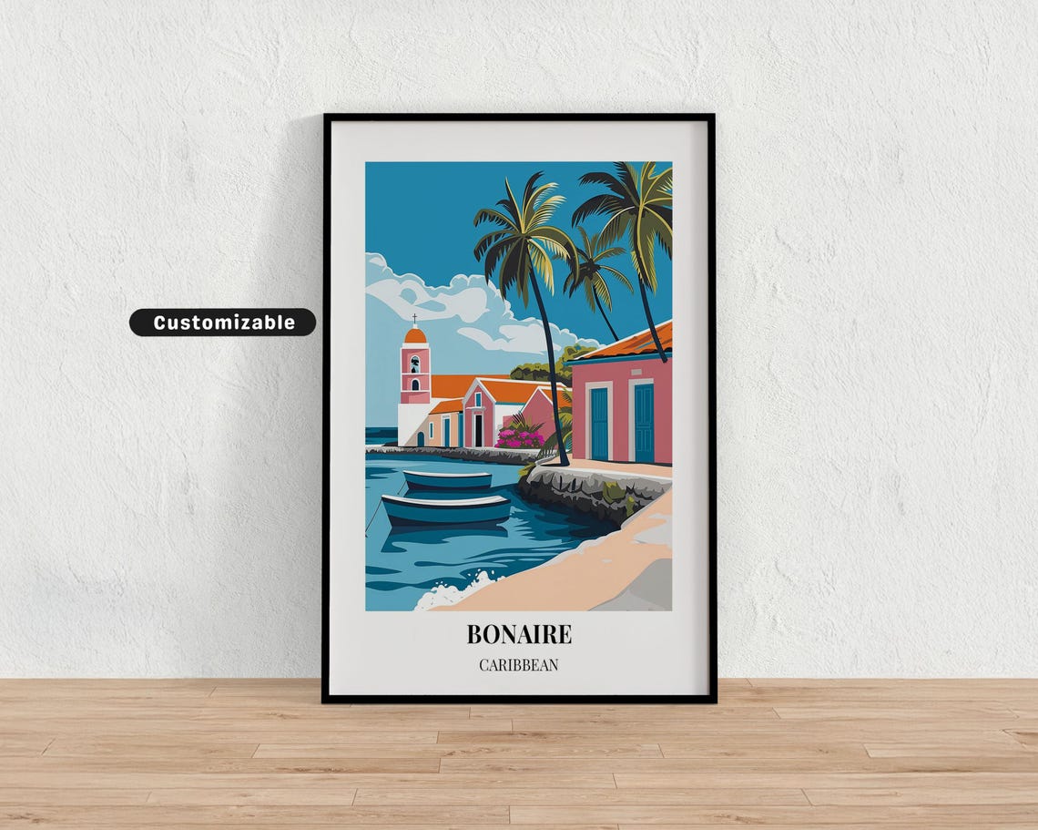 Bonaire Caribbean Travel Poster Custom Wall Art