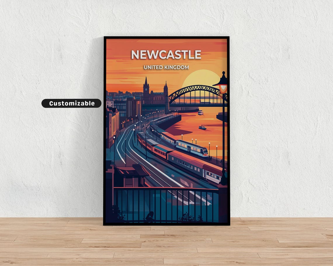 Newcastle United Kingdom Sunset Quay Tyne Bridge Travel Poster
