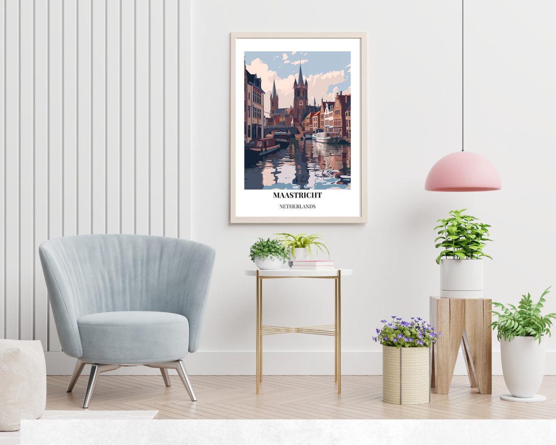 Maastricht Netherlands Canal Church Spires Old Town Reflection Poster - Image 2