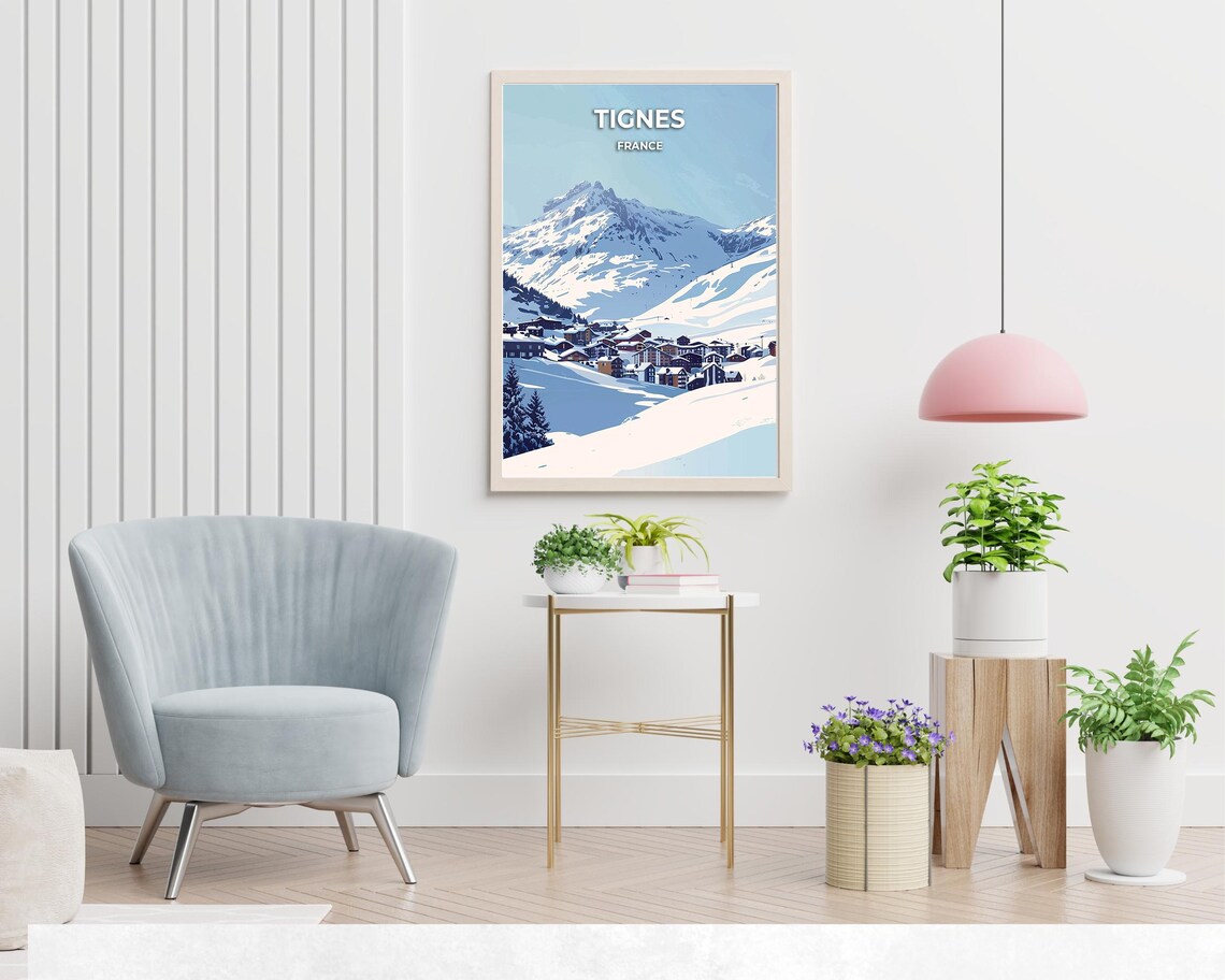 Tignes France Snowy Alpine Village Poster with Ski Resort Peaks - Image 2