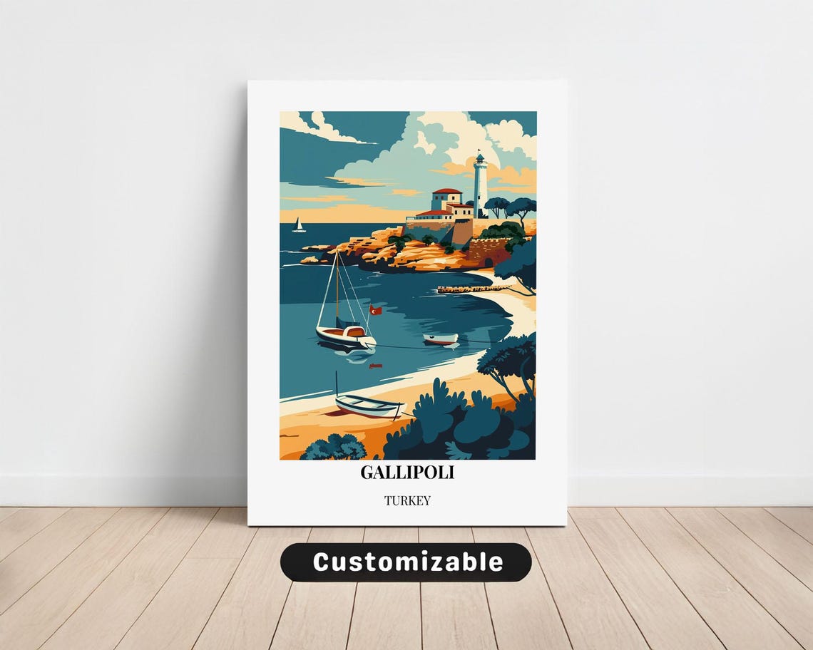Gallipoli Turkey Travel Poster Coastal Lighthouse Retro Vintage Art