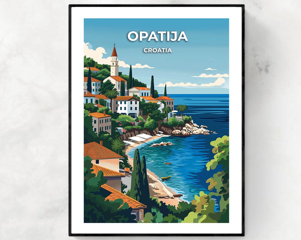 Lungomare Promenade Travel Print Wall Art Opatija Croatia City Print Lungomare Promenade Travel Gift Lungomare Promenade Poster