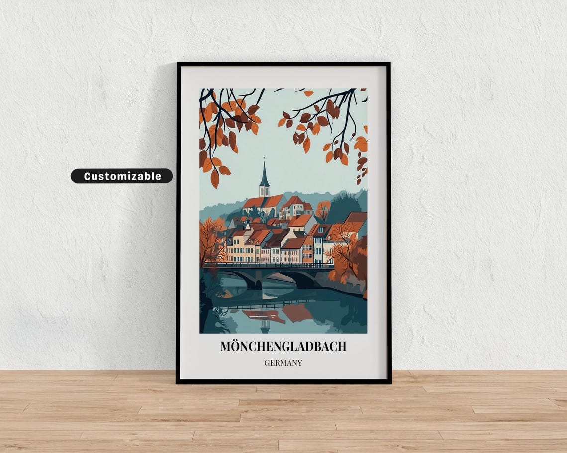 Moenchengladbach Germany Autumn River Old Town Fall Travel Poster