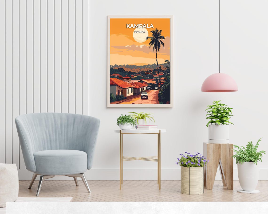 Kampala Uganda Orange Sunset Village Street Retro Scenic Travel Poster - Image 2