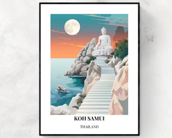 Big Buddha Temple Travel Print Wall Art Koh Samui Thailand City Print Big Buddha Temple Travel Gift Big Buddha Temple Poster Wall Art