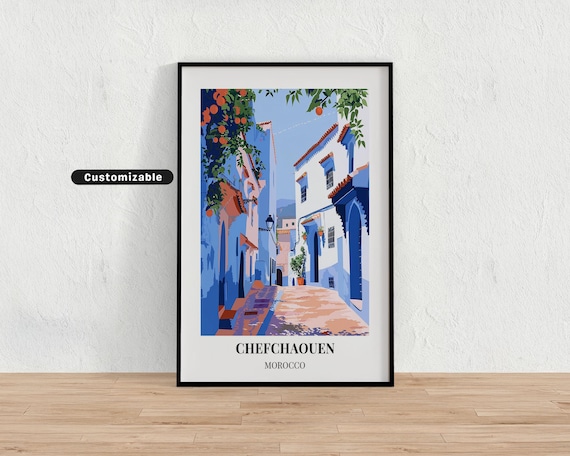 Chefchaouen Morocco Blue City Alley Orange Blossom Travel Poster
