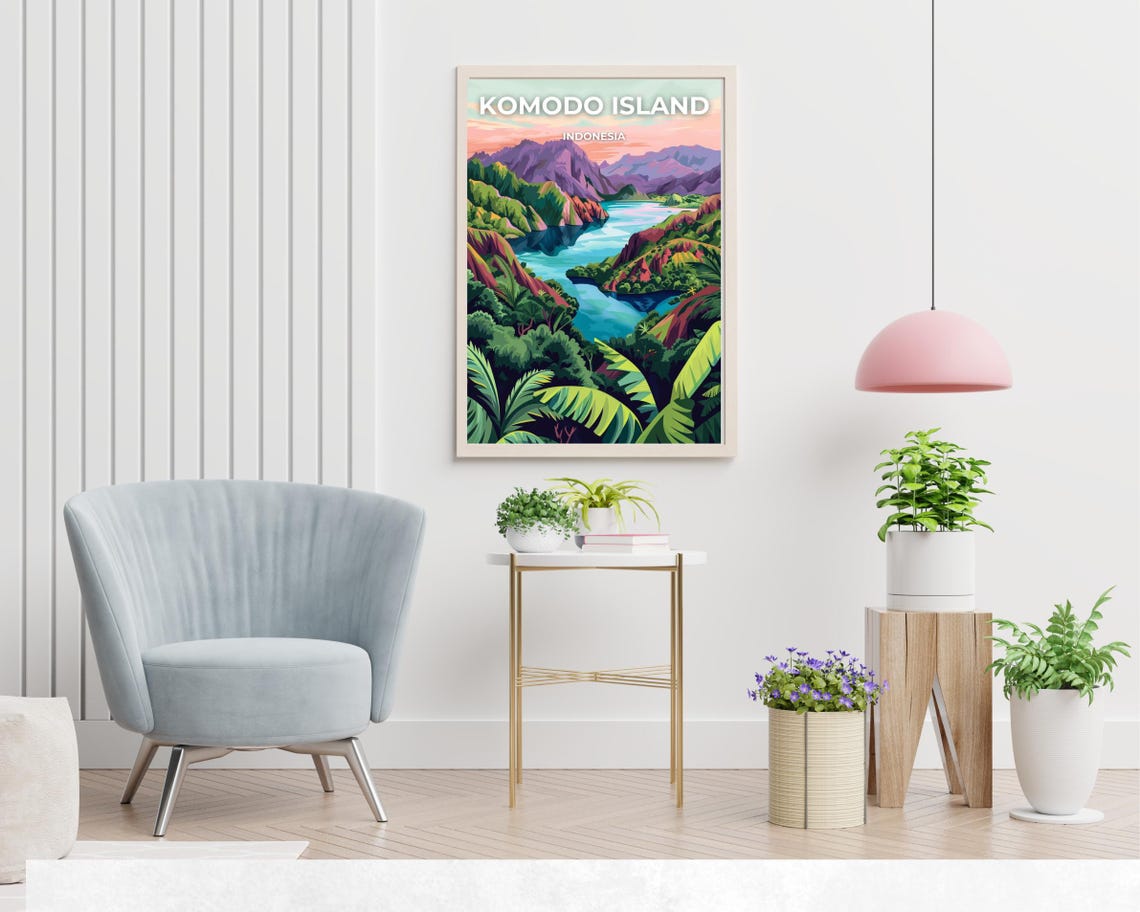Komodo Island Indonesia Tropical Bay Lush Jungle Travel Poster - Image 2
