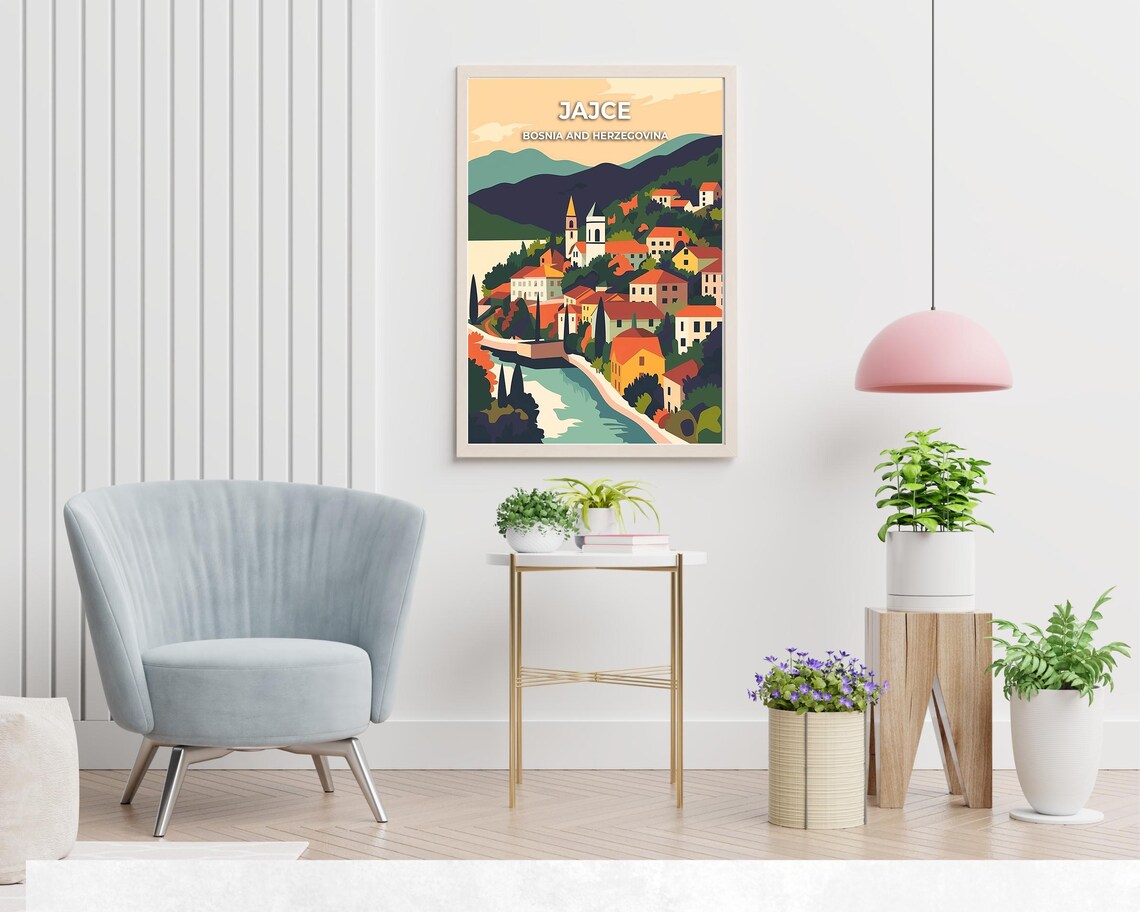 Jajce Bosnia and Herzegovina Old Town River Sunset Travel Poster - Image 2