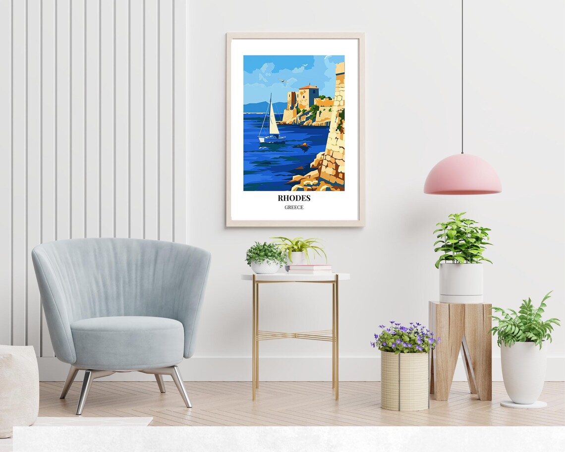 Rhodes Greece Medieval Castle Harbor Sailboat Vintage Travel Poster - Image 2