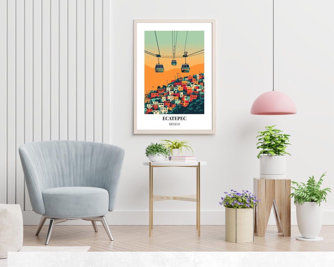 Ecatepec Mexico Cable Car Over Colorful Hillside Sunset Poster - Image 2