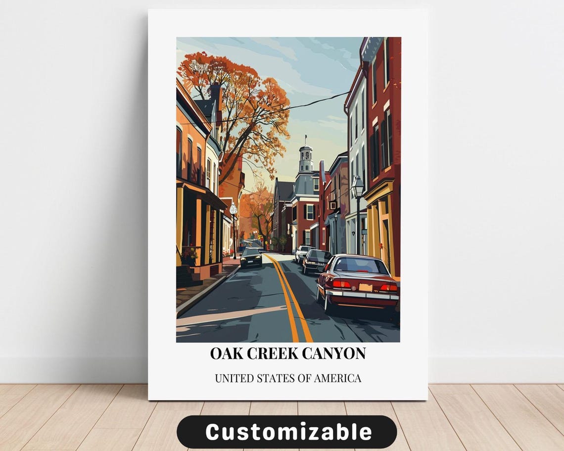 Vintage Small Town Oak Creek Canyon Historic Autumn Main Street Poster