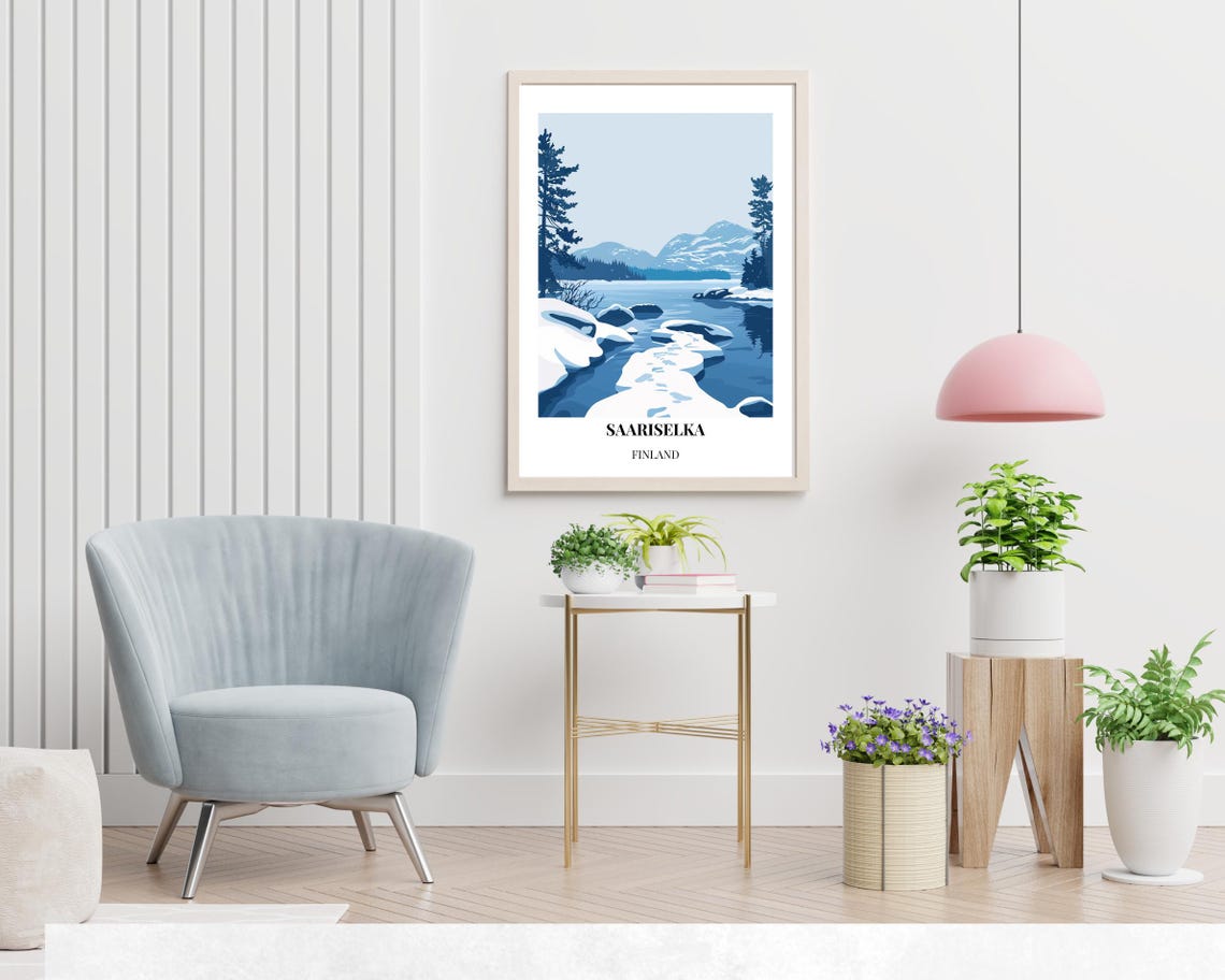 Saariselka Finland Snowy Winter Lake Footprints Travel Poster - Image 2