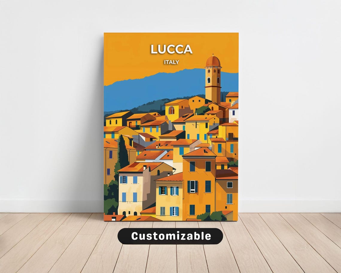 Golden Sunset Lucca Italy Old Town Rooftops Travel Art Poster