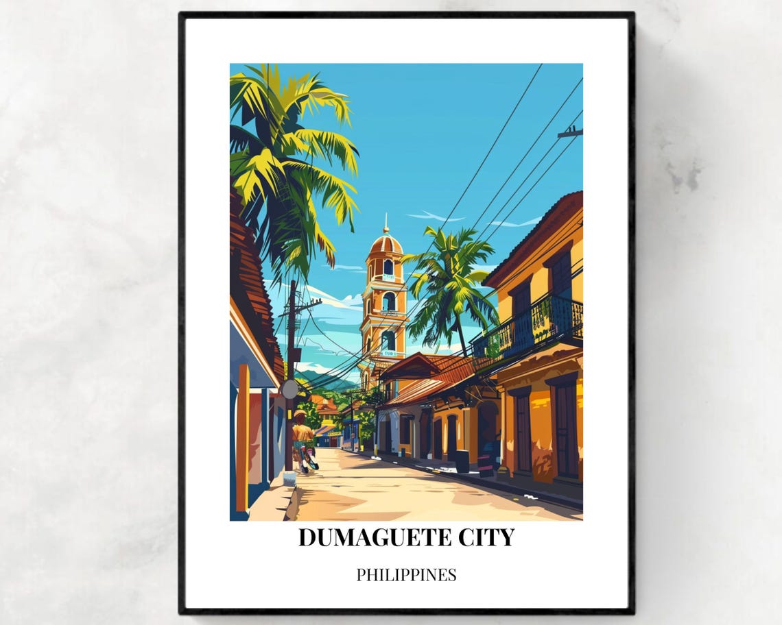 Dumaguete City Philippines Colonial Street Sunset Travel Poster