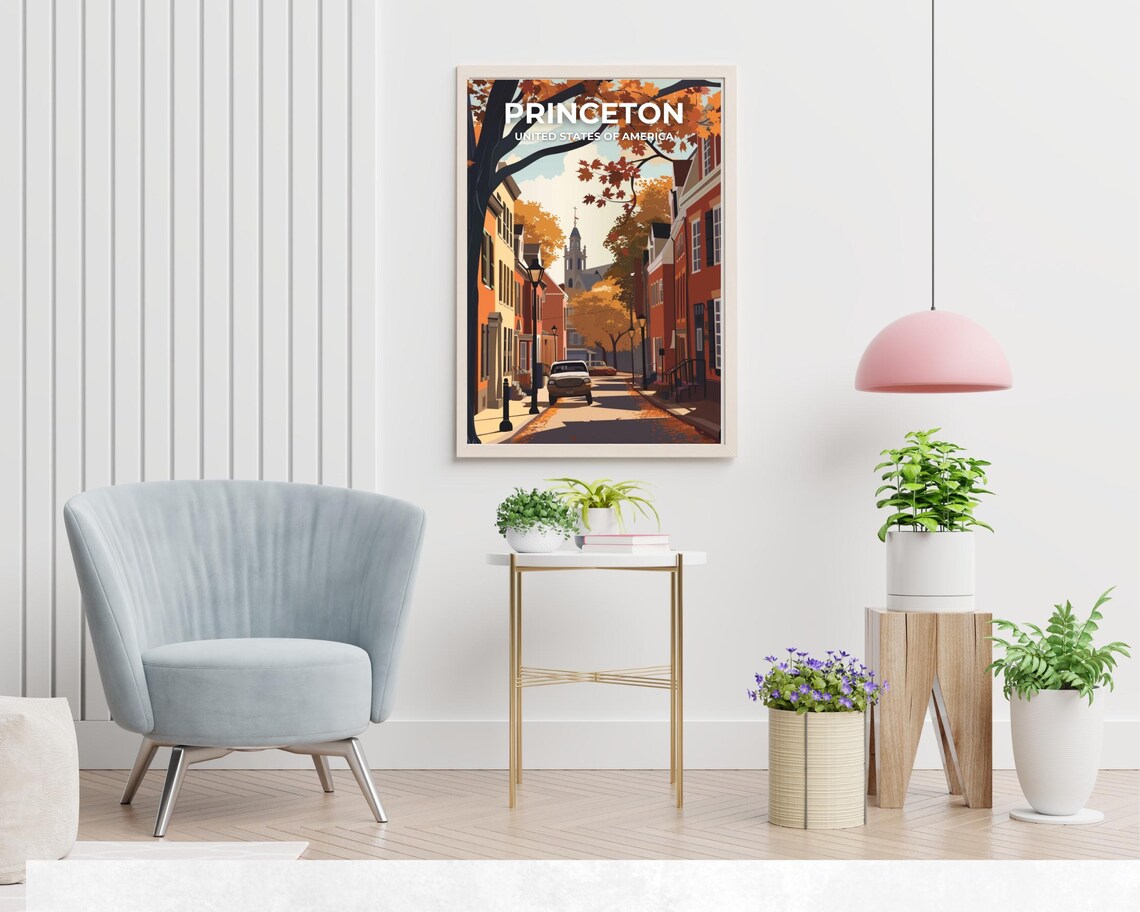 Princeton Autumn Street Historic Brick Buildings Poster Top Text - Image 2