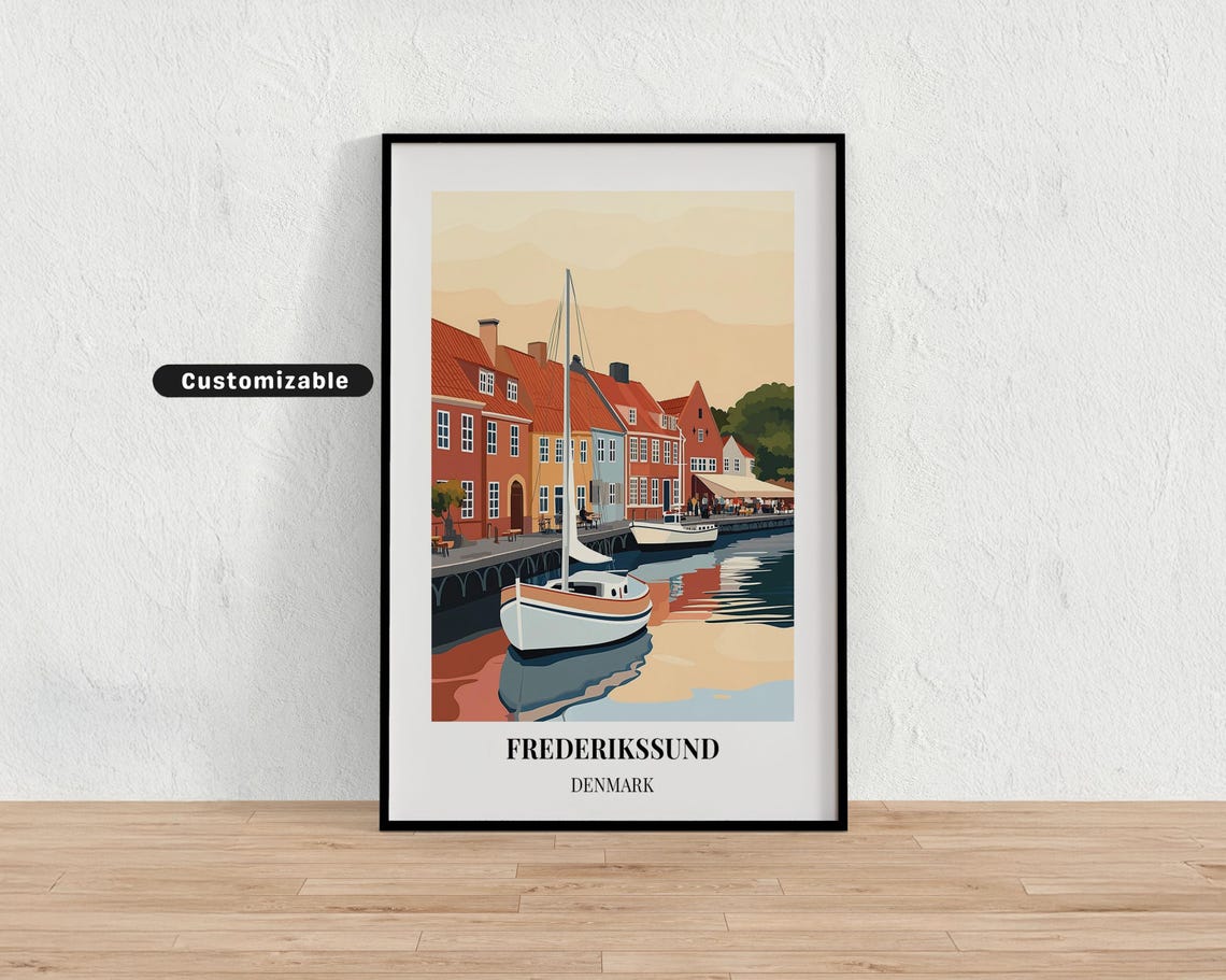 Frederikssund Denmark Canal Sailboat Waterfront Town Scene Poster