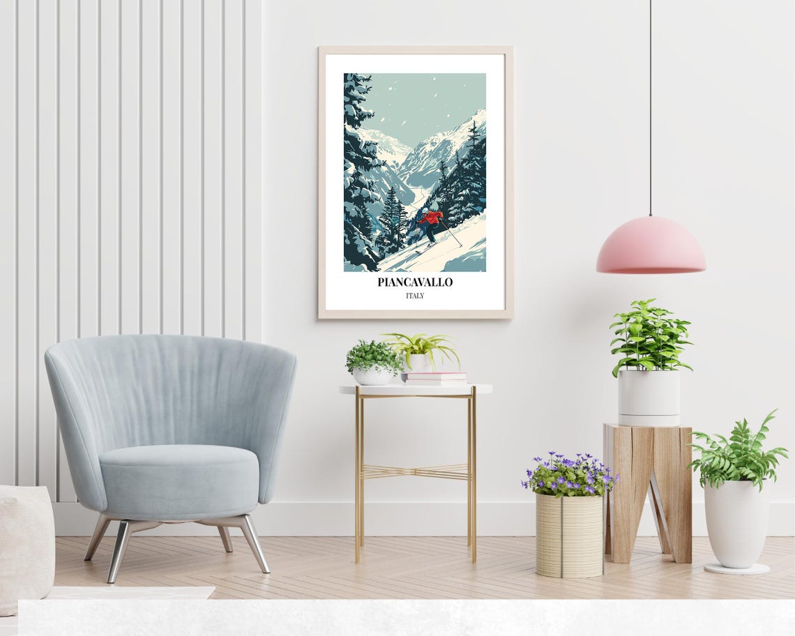 Piancavallo Italy Skier Racing Down Forest-Lined Snowy Slope Poster - Image 2