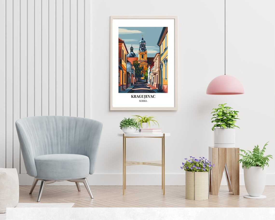 Kragujevac Serbia Historic Street and Church Towers Travel Poster - Image 2
