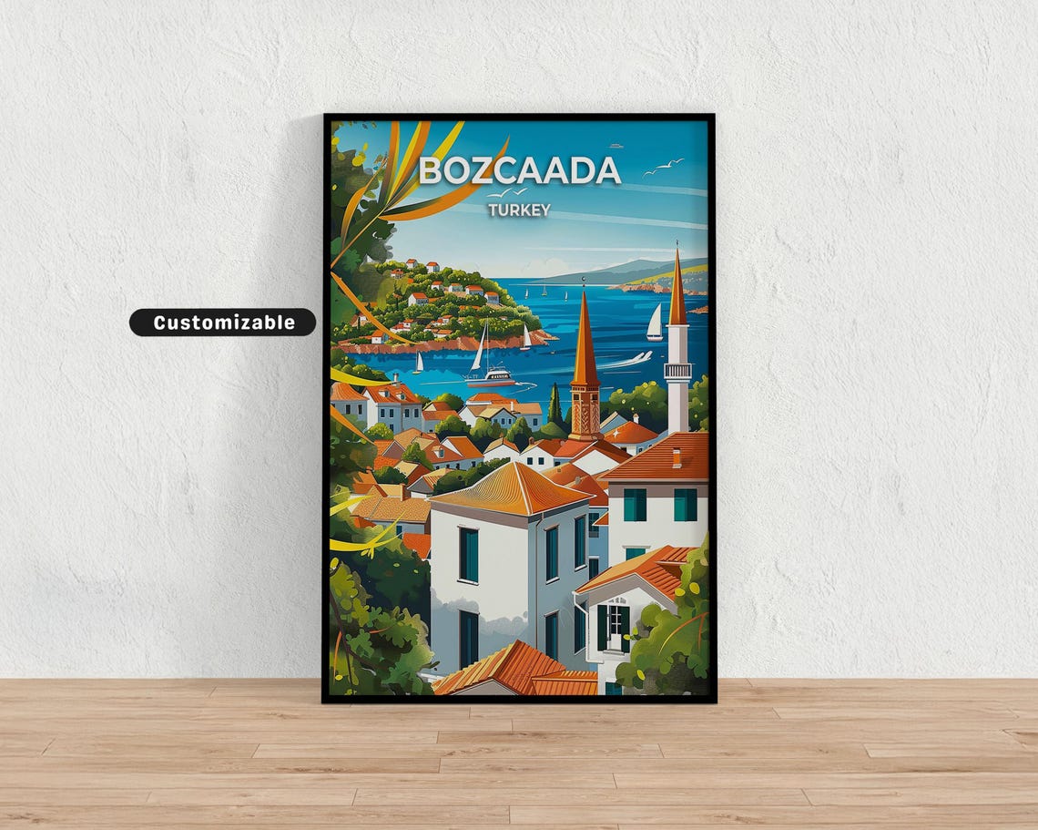 Bozcaada Turkey Aegean Island Harbor Retro Coast Travel Poster