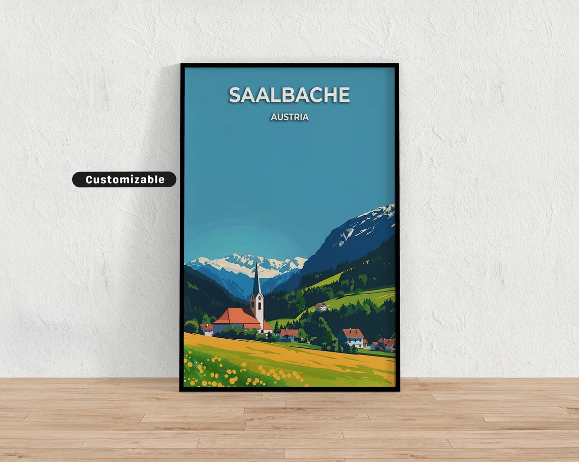 Saalbache Austria Alpine Village Summer Mountains Travel Poster