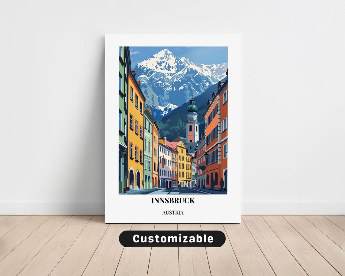 Innsbruck Austria Alpine Old Town Mountain Vintage Travel Poster