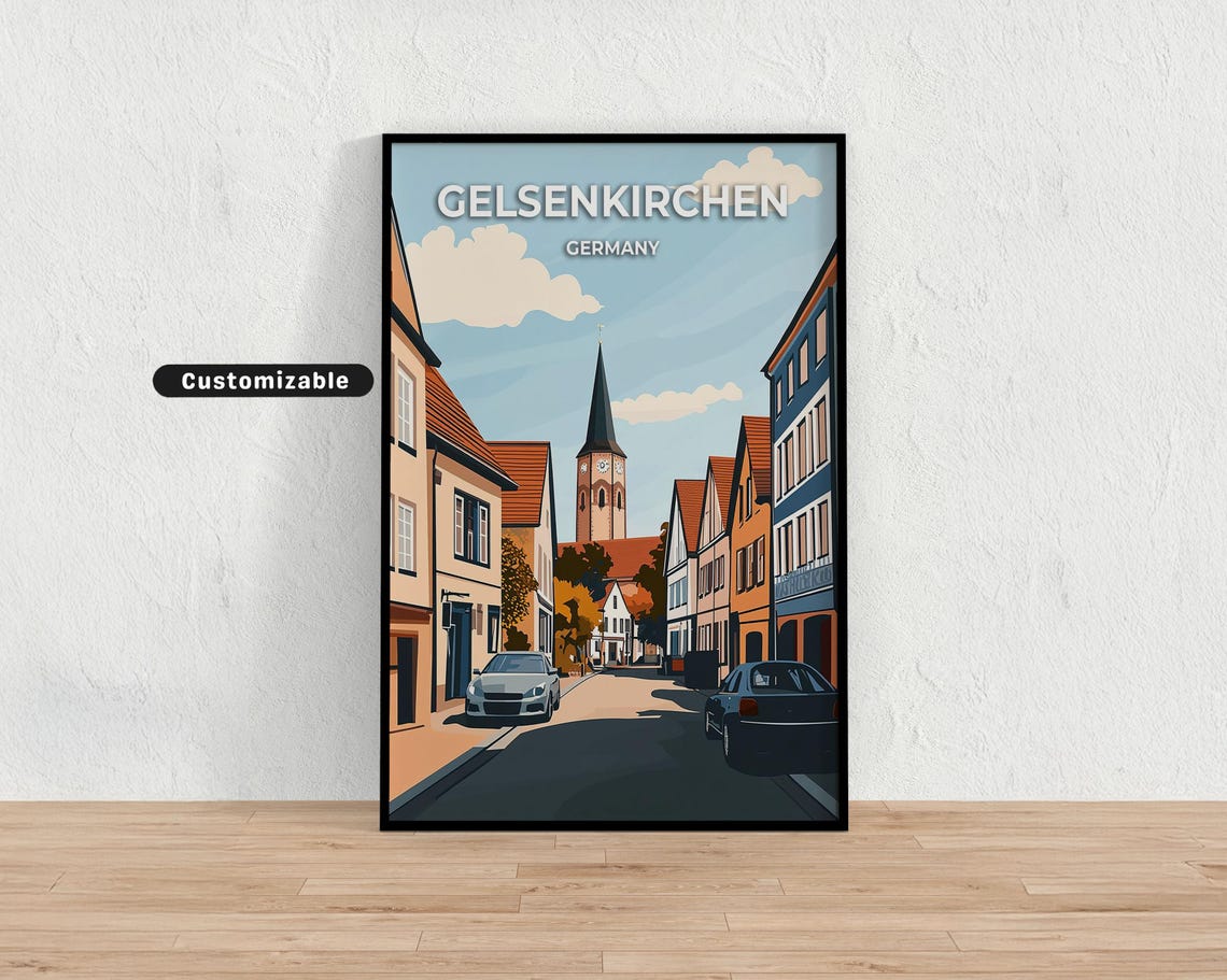 Gelsenkirchen Germany Old Town Street Church Tower Travel Art Poster
