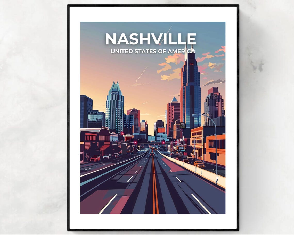 Nashville Tennessee Sunset Downtown City Highway Skyline Poster