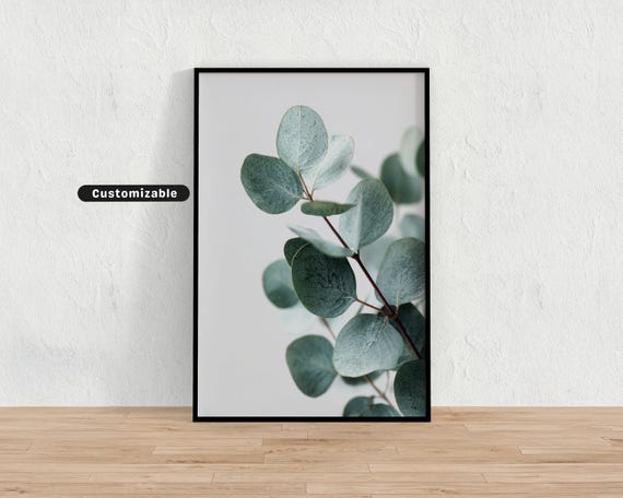 Soft Eucalyptus Detail Against Clean White Space Minimal Botanical Wall Art Neutral Nature Print