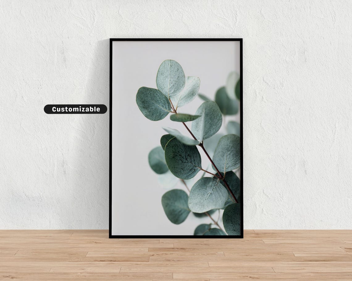 Soft Eucalyptus Detail Against Clean White Space Minimal Botanical Wall Art Neutral Nature Print