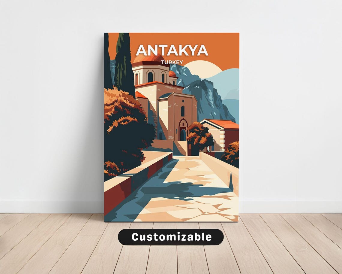 Antakya Turkey Domed Stone Church Sunset Vintage Travel Poster