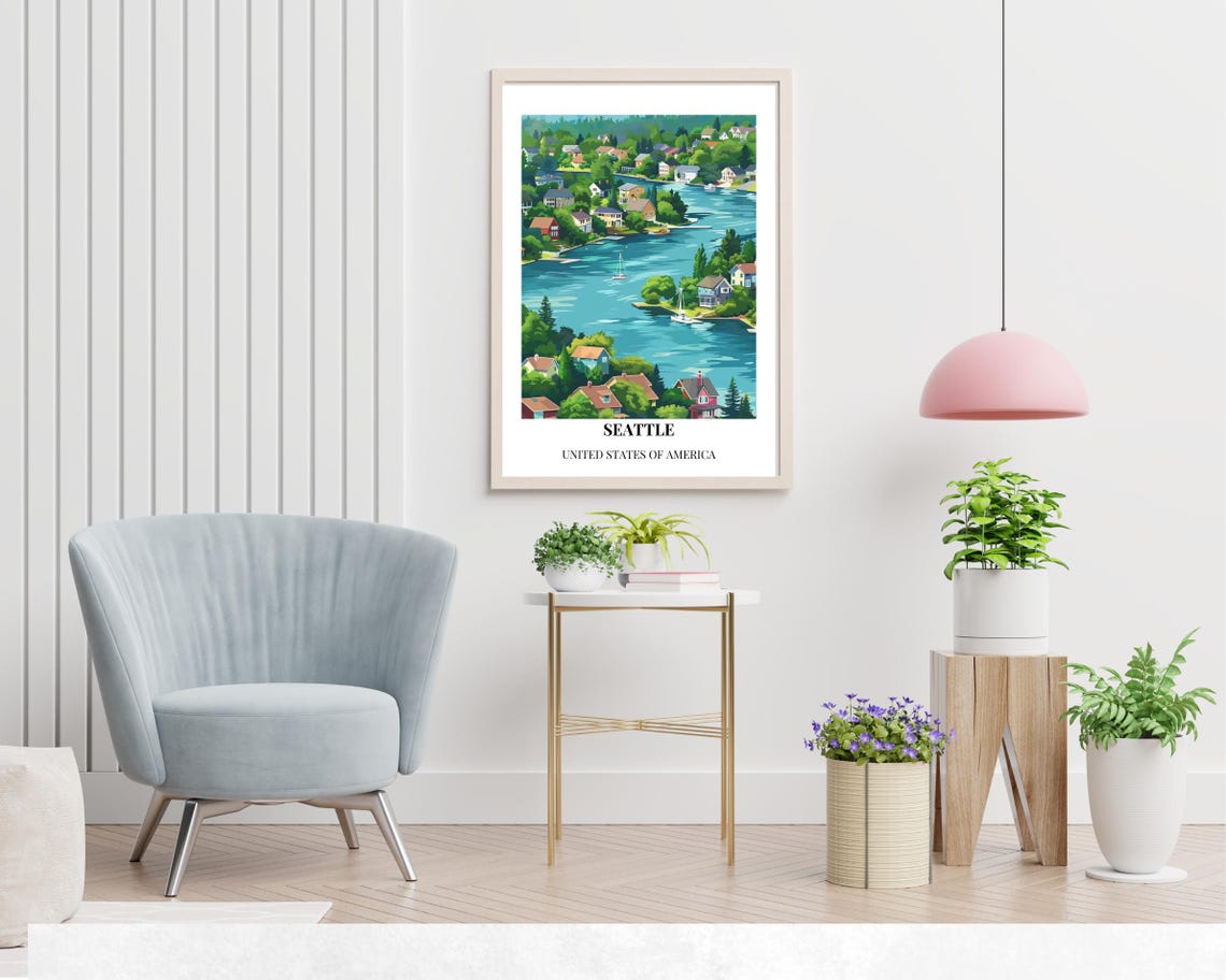 Seattle Lakeside Neighborhood Canal Bottom Caption Travel Poster - Image 2