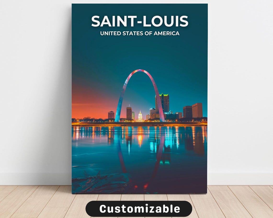 Saint-Louis Gateway Arch Night Skyline United States Travel Poster