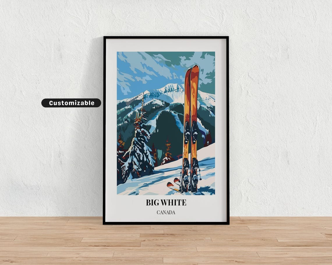 Big White Canada Ski Travel Poster Snowy Mountain Vintage Ski Art