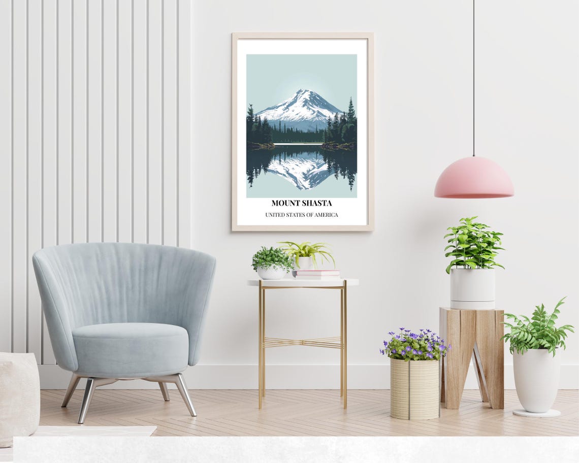 Mount Shasta California Alpine Lake Reflection Travel Poster - Image 2