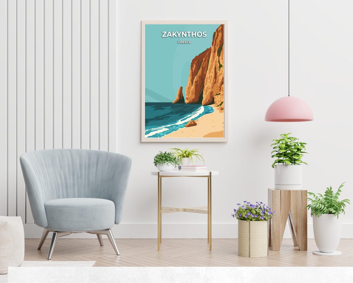 Zakynthos Greece Dramatic Red Cliffs Secluded Cove Beach Poster - Image 2